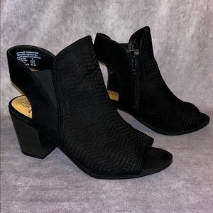 TIME and TRU Suede Peep-Toe Heeled Boots